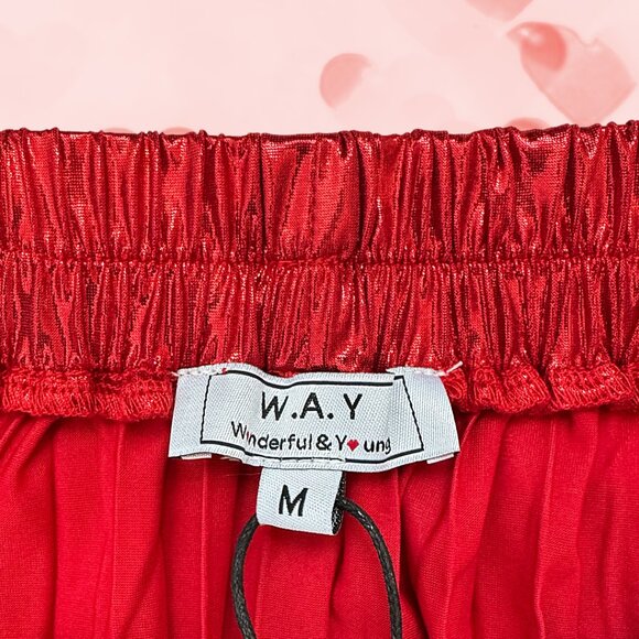 Metallic Pleated Midi Skirt in Red Hot - Picture 8 of 8